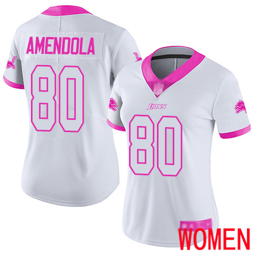 Detroit Lions Limited White Pink Women Danny Amendola Jersey NFL Football #80 Rush Fashion->women nfl jersey->Women Jersey